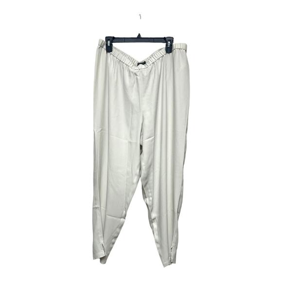 NWT Eileen Fisher Bone Tapered Pant Side Slit & Stretch Waist Neutral Minimalist - Picture 1 of 7